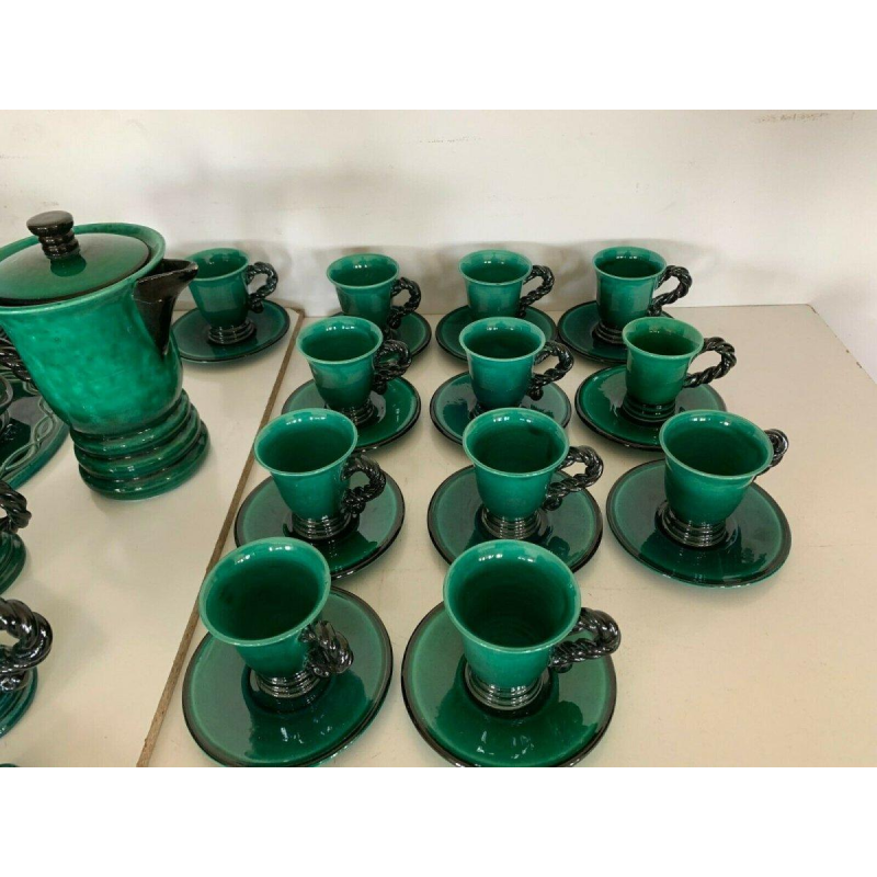 Marius Giuge, green glazed stoneware coffee and tea service, 20th century