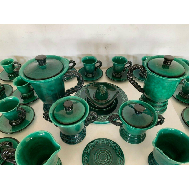 Marius Giuge, green glazed stoneware coffee and tea service, 20th century