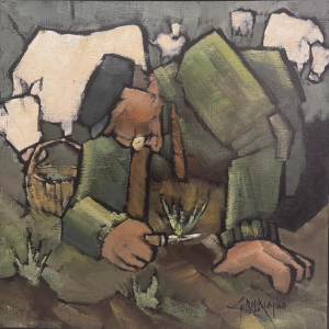 Gérard Gribaumont “Het plukken van paardenbloemen”, olieverfschilderij op doek, 2004