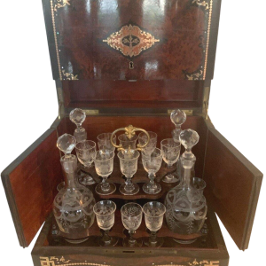 Complete liquor cabinet, Napoleon III style, 19th century marquetry box