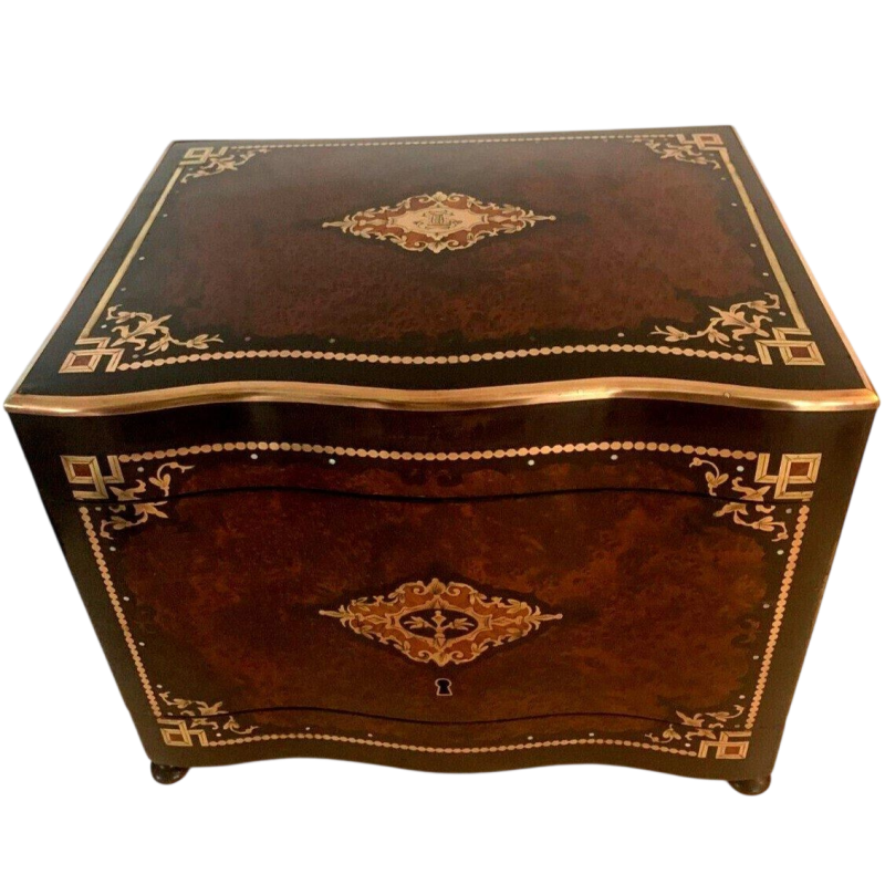 Cave à liqueur complète, coffret Napoléon III, boîte en marqueterie XIXᵉ siècle