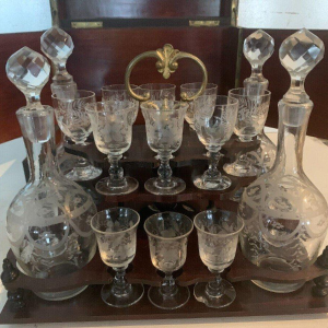 Complete liquor cabinet, Napoleon III style, 19th century marquetry box