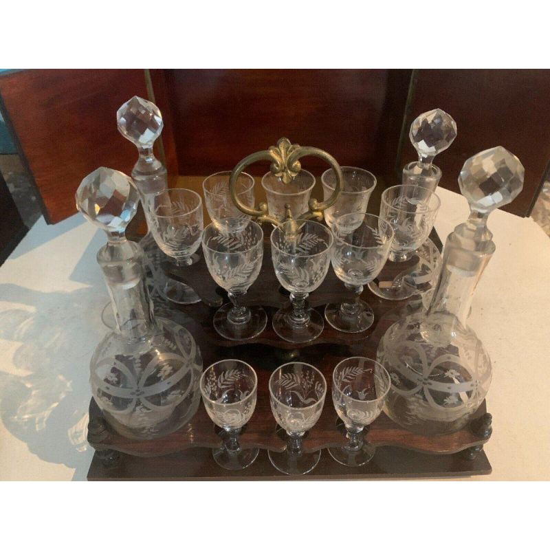 Cave à liqueur complète, coffret Napoléon III, boîte en marqueterie XIXᵉ siècle