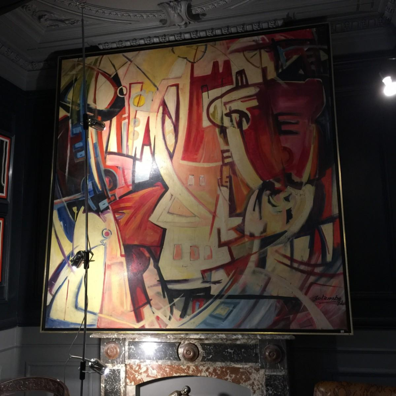 Roger Botembe 'Masks and Fetishes' monumental abstract painting, oil on canvas 1992