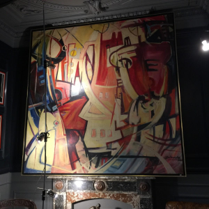 Roger Botembe 'Masques et Fétiches' tableau monumental abstrait, huile sur toile 1992