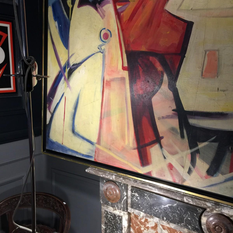 Roger Botembe 'Masks and Fetishes' monumental abstract painting, oil on canvas 1992