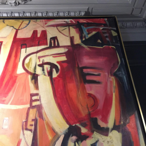 Roger Botembe 'Masques et Fétiches' tableau monumental abstrait, huile sur toile 1992