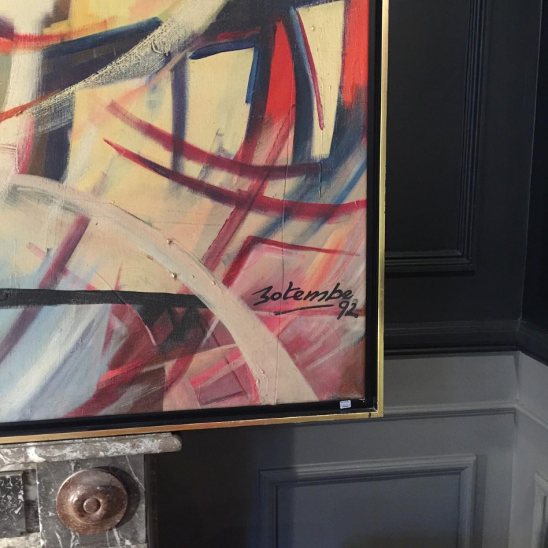 Roger Botembe 'Masks and Fetishes' monumental abstract painting, oil on canvas 1992