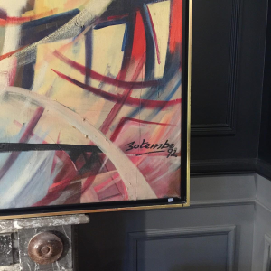 Roger Botembe 'Masques et Fétiches' tableau monumental abstrait, huile sur toile 1992