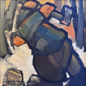 Gérard GRIBAUMONT «Le bûcheron» tableau huile sur toile, 2004