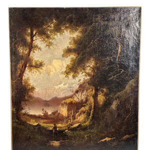 German School (attributed to), oil on canvas, romantic landscape with traveler, circa 1890-1910