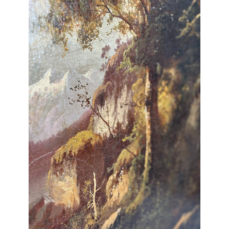 Ecole allemande (attribué à), huile sur toile, paysage romantique avec voyageur, vers 1890-1910