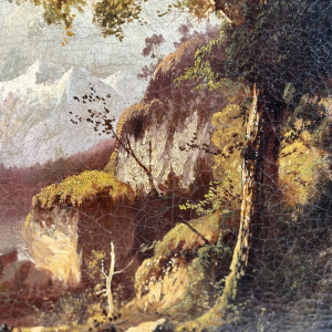 Ecole allemande (attribué à), huile sur toile, paysage romantique avec voyageur, vers 1890-1910
