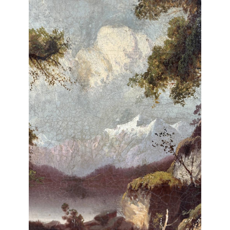 Ecole allemande (attribué à), huile sur toile, paysage romantique avec voyageur, vers 1890-1910