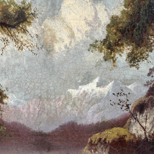 Ecole allemande (attribué à), huile sur toile, paysage romantique avec voyageur, vers 1890-1910