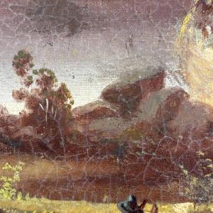 Ecole allemande (attribué à), huile sur toile, paysage romantique avec voyageur, vers 1890-1910