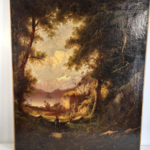 Ecole allemande (attribué à), huile sur toile, paysage romantique avec voyageur, vers 1890-1910