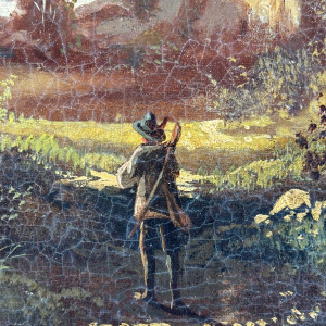 Duitse School (toegeschreven aan), olieverf op doek, romantisch landschap met reiziger, circa 1890-1910