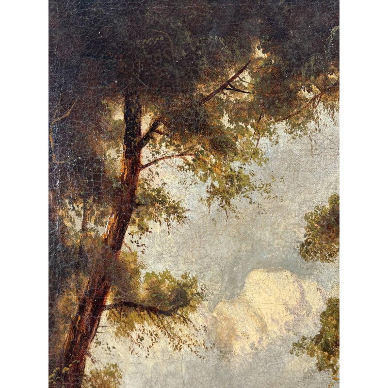 Ecole allemande (attribué à), huile sur toile, paysage romantique avec voyageur, vers 1890-1910