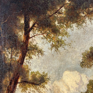 Ecole allemande (attribué à), huile sur toile, paysage romantique avec voyageur, vers 1890-1910