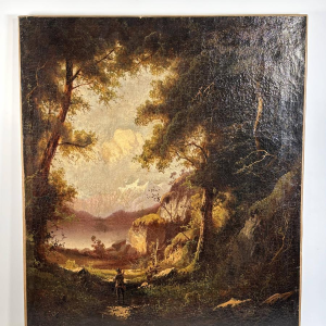 German School (attributed to), oil on canvas, romantic landscape with traveler, circa 1890-1910