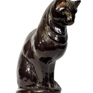 Sitting cat in glazed ceramic - France, 20th century