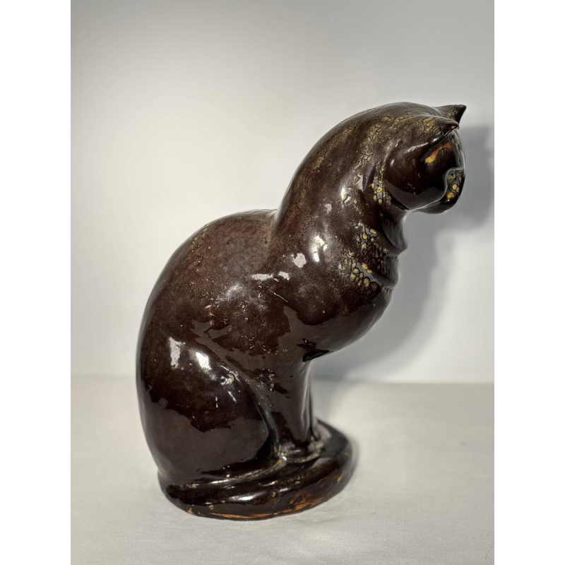Sitting cat in glazed ceramic - France, 20th century