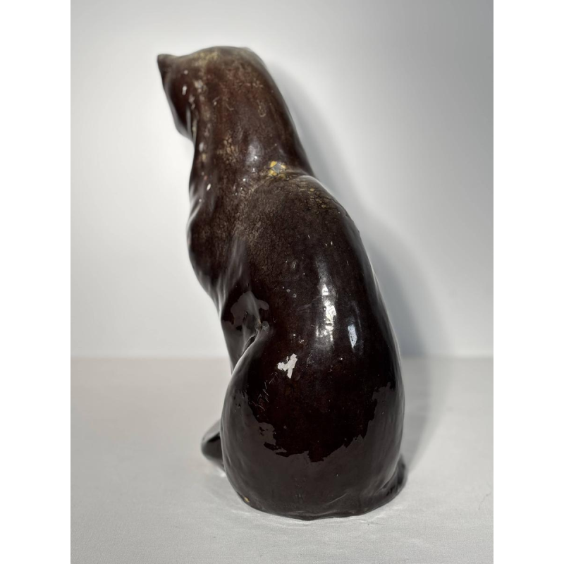 Sitting cat in glazed ceramic - France, 20th century