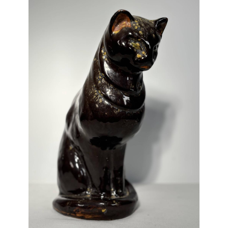 Sitting cat in glazed ceramic - France, 20th century