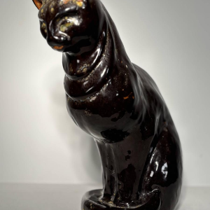 Sitting cat in glazed ceramic - France, 20th century