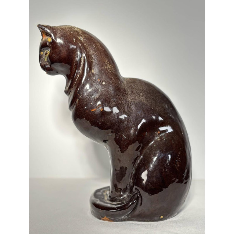 Sitting cat in glazed ceramic - France, 20th century