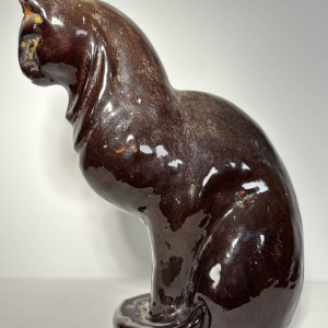 Sitting cat in glazed ceramic - France, 20th century