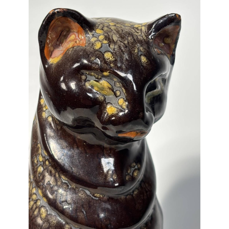 Sitting cat in glazed ceramic - France, 20th century