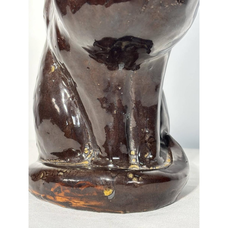 Sitting cat in glazed ceramic - France, 20th century