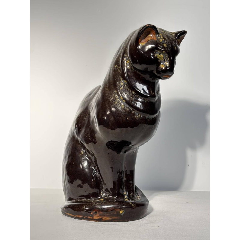 Sitting cat in glazed ceramic - France, 20th century