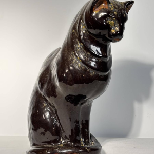 Sitting cat in glazed ceramic - France, 20th century