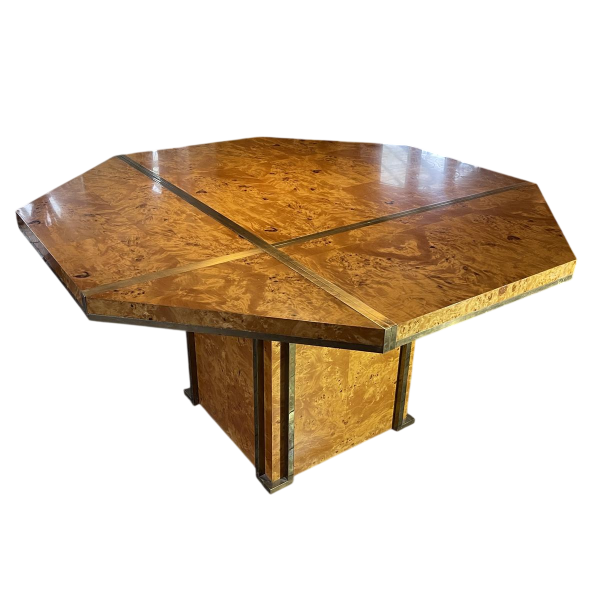 JEAN-CLAUDE MAHEY, table de salle à manger Hollywood Regency, allonges intégrées, ca 1970