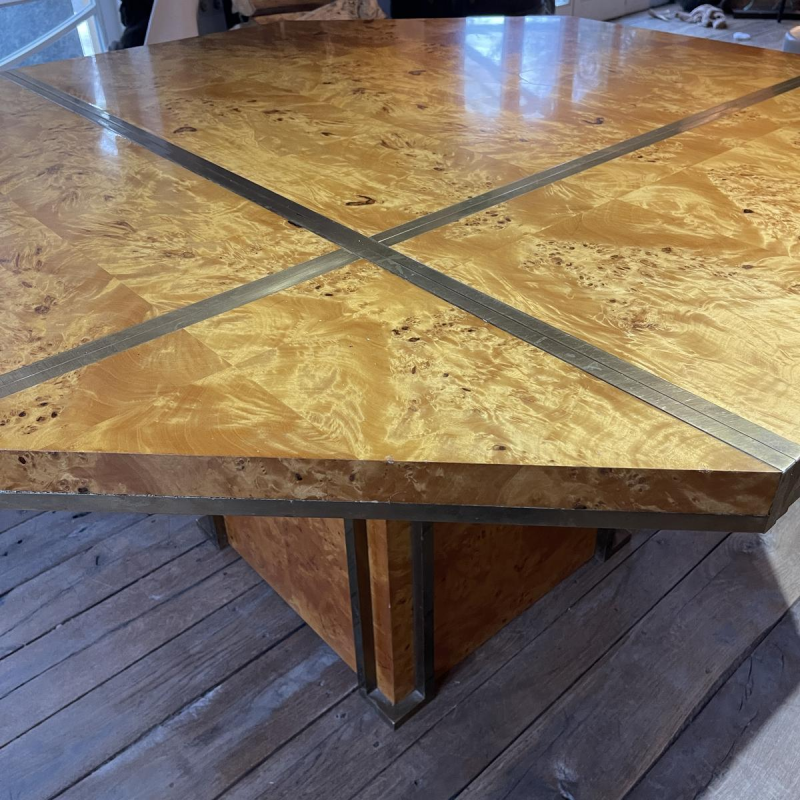 JEAN-CLAUDE MAHEY, Hollywood Regency dining table, integrated extensions, ca. 1970