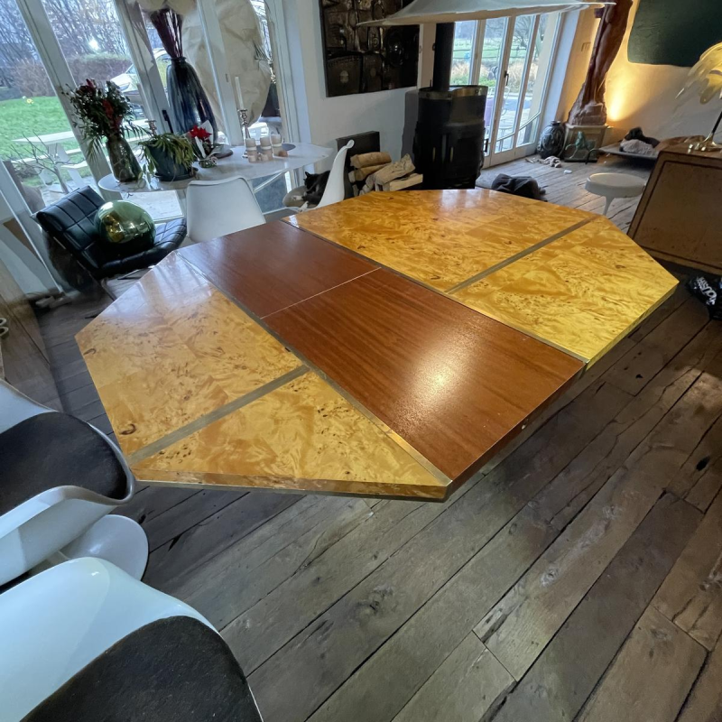 JEAN-CLAUDE MAHEY, Hollywood Regency dining table, integrated extensions, ca. 1970