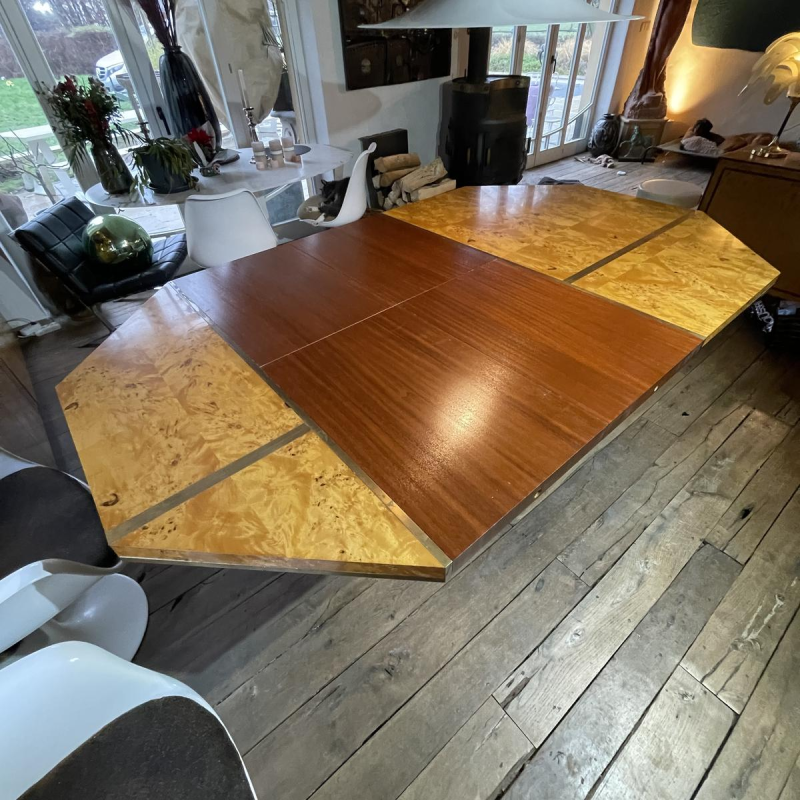 JEAN-CLAUDE MAHEY, Hollywood Regency dining table, integrated extensions, ca. 1970