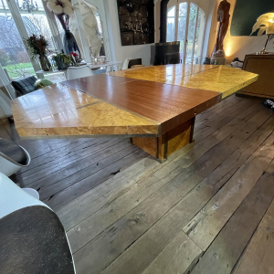 JEAN-CLAUDE MAHEY, Hollywood Regency dining table, integrated extensions, ca. 1970