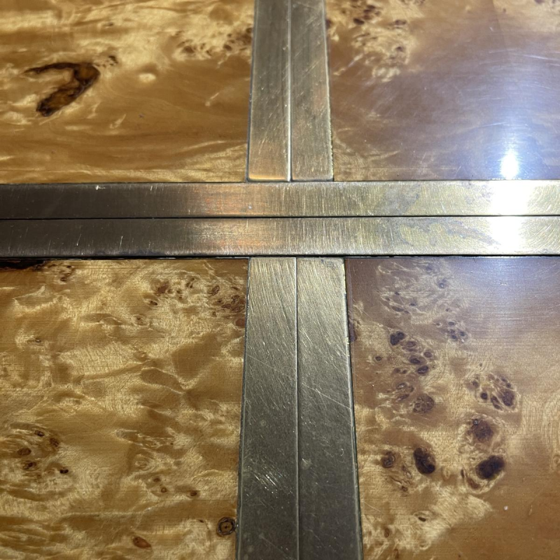 JEAN-CLAUDE MAHEY, table de salle à manger Hollywood Regency, allonges intégrées, ca 1970