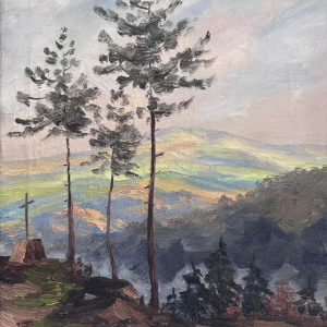 Fernand Ponthier, "Pines and Calvary in the Ardèche," oil painting on canvas