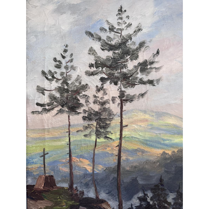 Fernand Ponthier, "Pines and Calvary in the Ardèche," oil painting on canvas