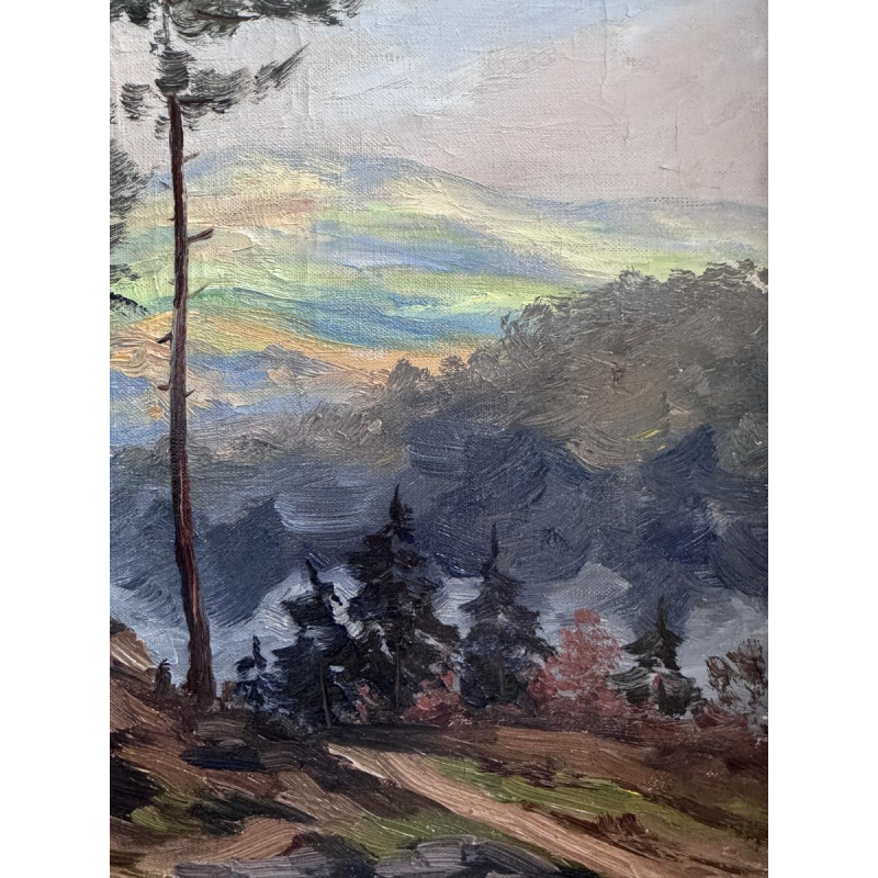 Fernand Ponthier, "Pines and Calvary in the Ardèche," oil painting on canvas