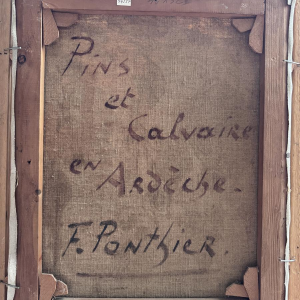 Fernand PONTHIER «Pins et calvaire en Ardèche» tableau huile sur toile