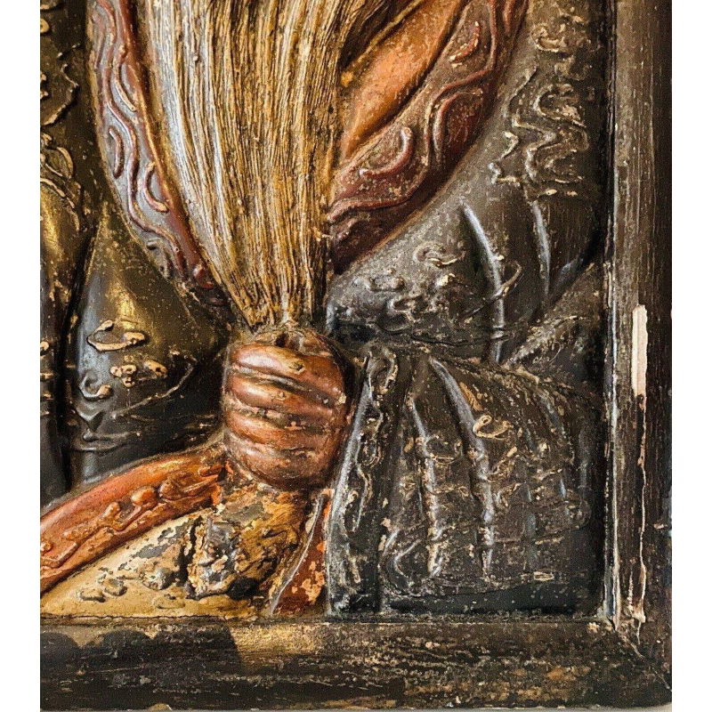 Pair of carved wooden wall sconces decorated with Chinese figures, 20th century