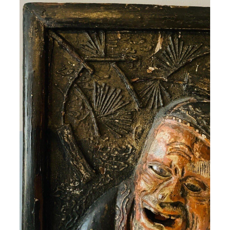 Pair of carved wooden wall sconces decorated with Chinese figures, 20th century