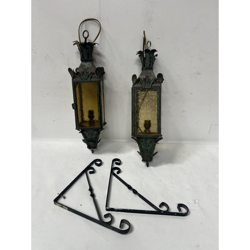 Pair of lacquered sheet metal lanterns, 20th century