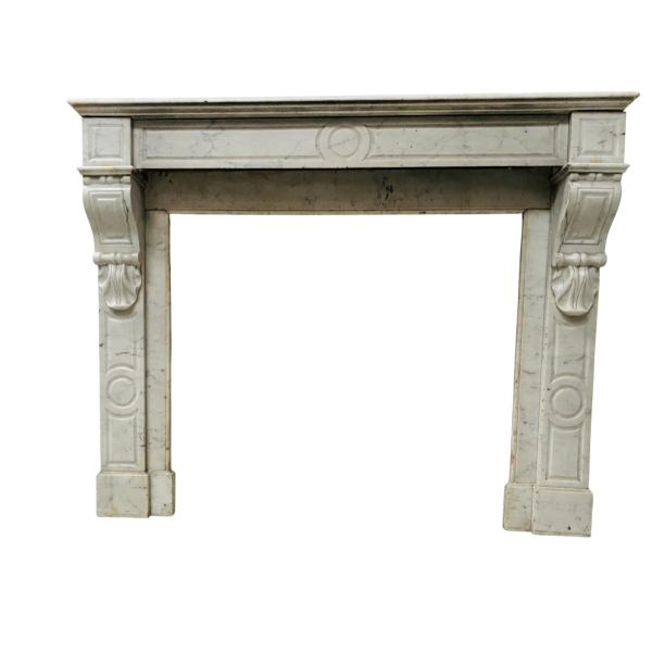 Open haard met consoles, periode Napoleon III, wit marmer, 19e eeuw